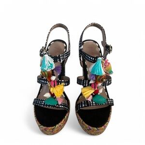 Betsey Johnson Marcy Embellished Espadrille Platform Block Heel‎ Sandals Size 6M